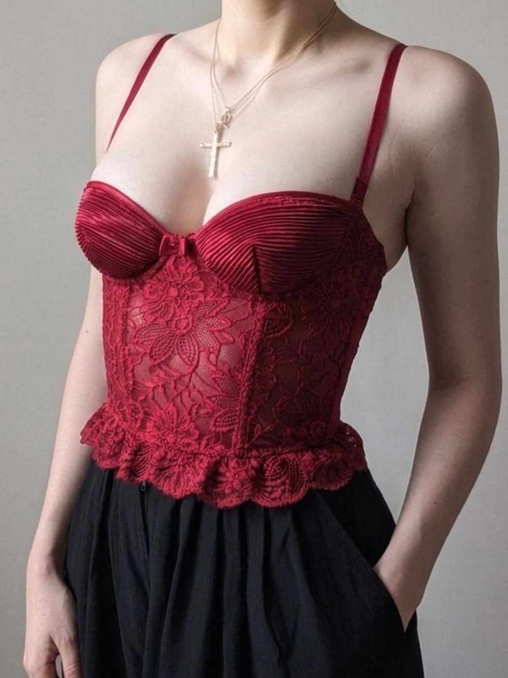 Documented La Perla Elegant red Burgundy Lace Bustier Top